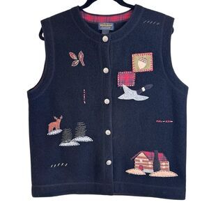 Woolrich Womens Vintage 100% Wool Patchwork Button Down Fall Themed Vest
